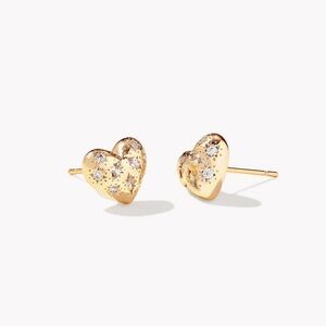 Kendra Scott Holland Gold Heart Stud Earrings in White CZ